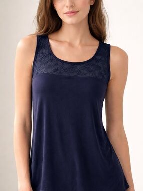 NWT Cable & Gauge Navy Floral Applique Tank Top Sleeveless Size Small